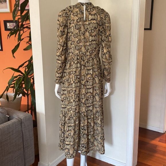 Zara Snakeskin Puff Sleeve Midi Dress Size Small - Picture 6 of 12